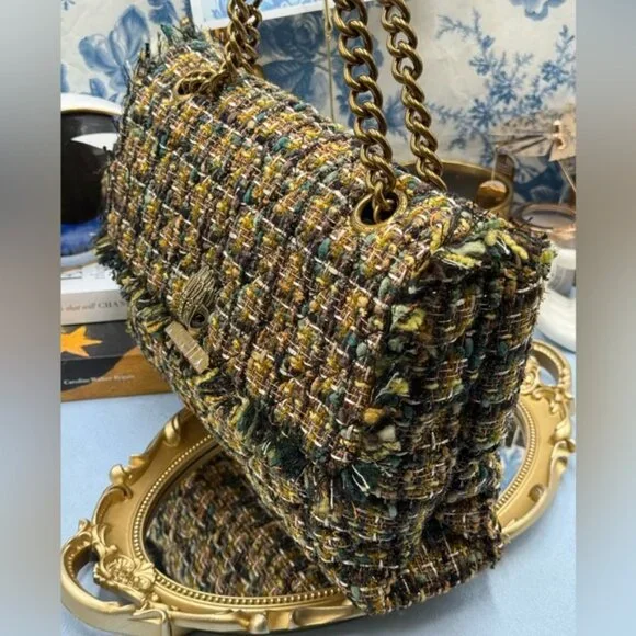 🆕 KURT GEIGER LONDON 🧿 NWOT Large Kensington X Tweed Shoulder Bag, Black Brown - Picture 6 of 16